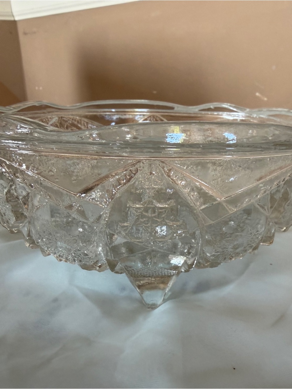 Pressed Glass Pedestal Serving Bowl - Clear